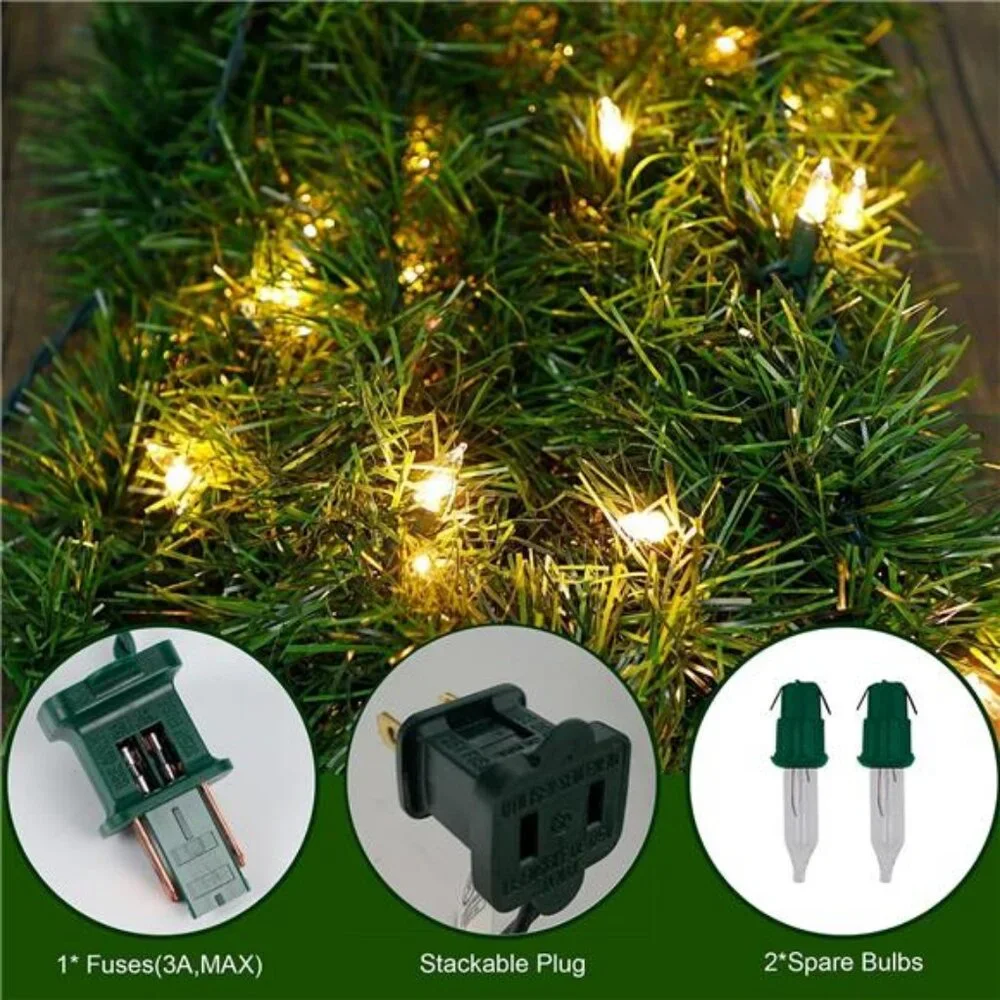 50FT Pre-lit Christmas Green Garland, Lighted Artificial Pine Garlands